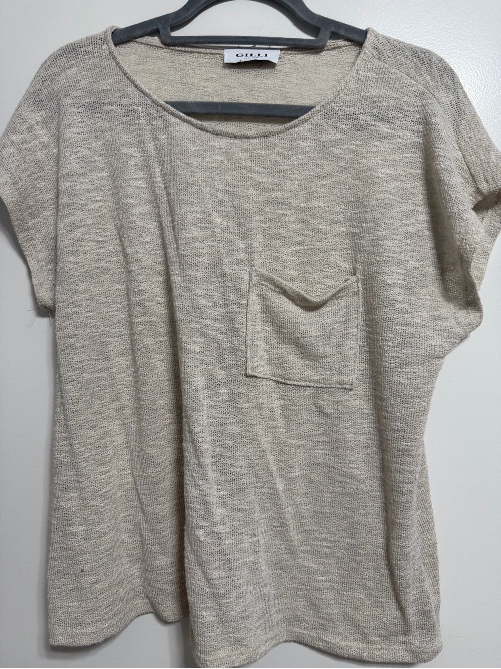 Gilli Beige Short-Sleeve Knit Pocket Tee